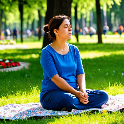 Home 20 Serenity in the City**
"A woman in modest, comfortable clothing practices diaphragmatic breathing in a sunlit park in Milan, Italy. She is surrounded by lush greenery and colorful flowers. Safe for work, appropriate content, fully clothed, professional, perfect anatomy, natural proportions, high-quality photo, family-friendly."
**