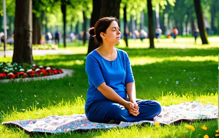 Serenity in the City**
"A woman in modest, comfortable clothing practices diaphragmatic breathing in a sunlit park in Milan, Italy. She is surrounded by lush greenery and colorful flowers. Safe for work, appropriate content, fully clothed, professional, perfect anatomy, natural proportions, high-quality photo, family-friendly."
**