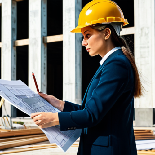 Home 19 **
"A professional architect, fully clothed in a stylish but modest dress, reviewing blueprints on a construction site in Milan. Sunlight, hard hat, safe for work, appropriate content, professional, perfect anatomy, correct proportions, well-formed hands, natural body proportions, high-quality rendering."
**